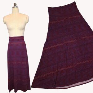 LuLaRoe Maxi Skirt Large Geometric Red Blue Boho Retro Festival Yoga Band A-Line